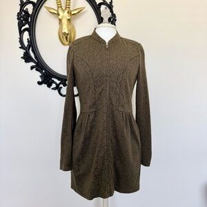 Others Follow Army Green Long Sleeves Jacket Dress With Floral Pattern